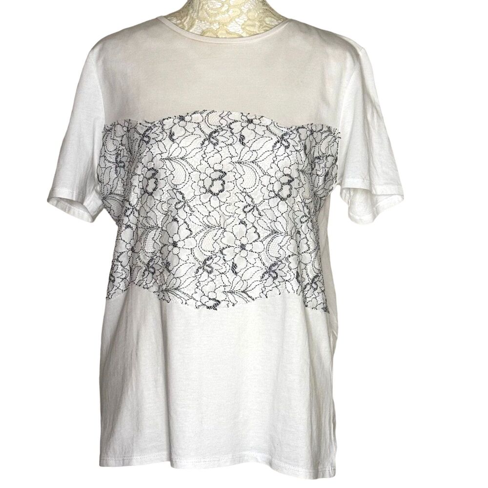 Zara Embroidered Lace T-Shirt Knit Top Blouse M